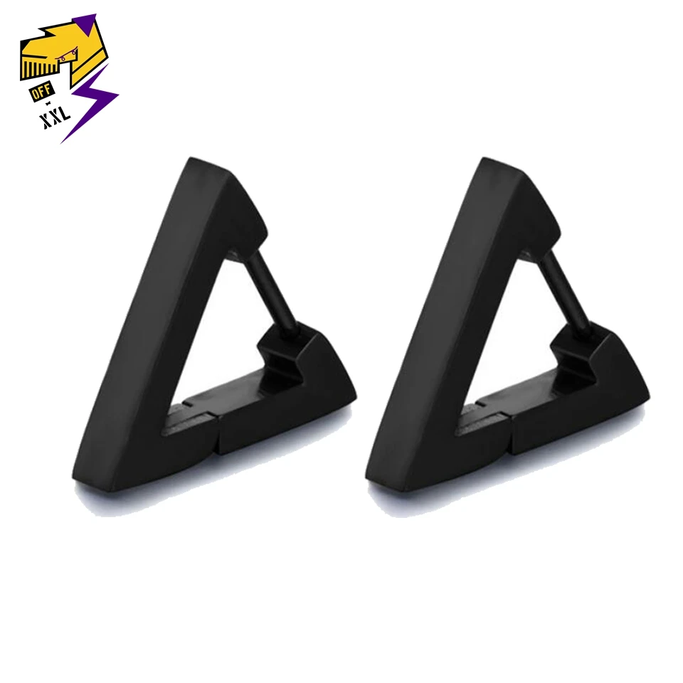 

Punk Black Triangle Hoop Earring for Men Stainless Steel Ear Plug Cool Minimalist Geometric Earrings Female Fashion Jewelry