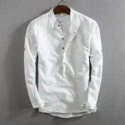 ICPANS мужские летние хлопковые льняные рубашки с длинными рукавами Белый Модный Узкий крой, на лето рубашка для мужчин одежда плюс размер XXXL