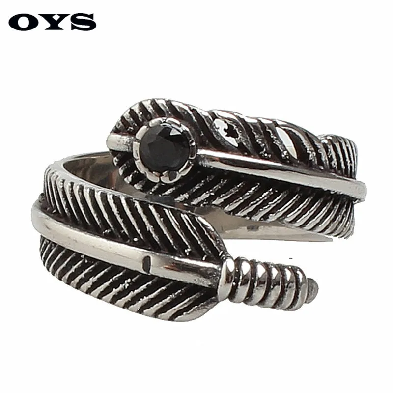 Nice Cool Men Vintage Feather Ring Punk Style Charms Stainless Steel Rings For MOTOR CYCLES Rider Men Fashion Jewelry