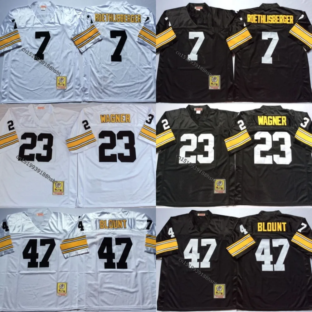 

Mens #7 Roethlisberger #23 Wagner #47 Blount #83 Miller Throwback Football Jersey Stitched Name and Number 48-60