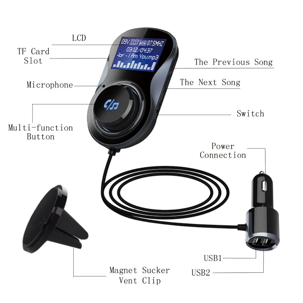 Автомобильный FM передатчик с поддержкой MP3 и Bluetooth|car mp3|fm transmitter dual usbcar usb fm |