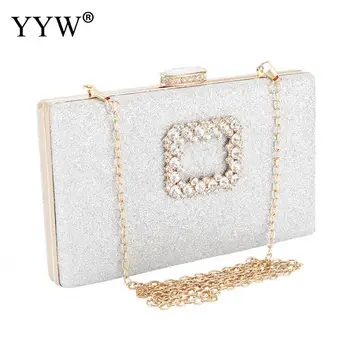 

YYW White Evening Bags And Clutches For Women Crystal Clutch Beaded Rhinestone Geometric Purse Wedding Party Gillter Handbag