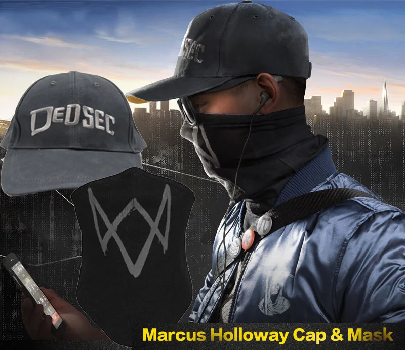 

New Quality Watch Dogs 2 Marcus Holloway Cap Cosplay Hat Face Mask Scarf Costume