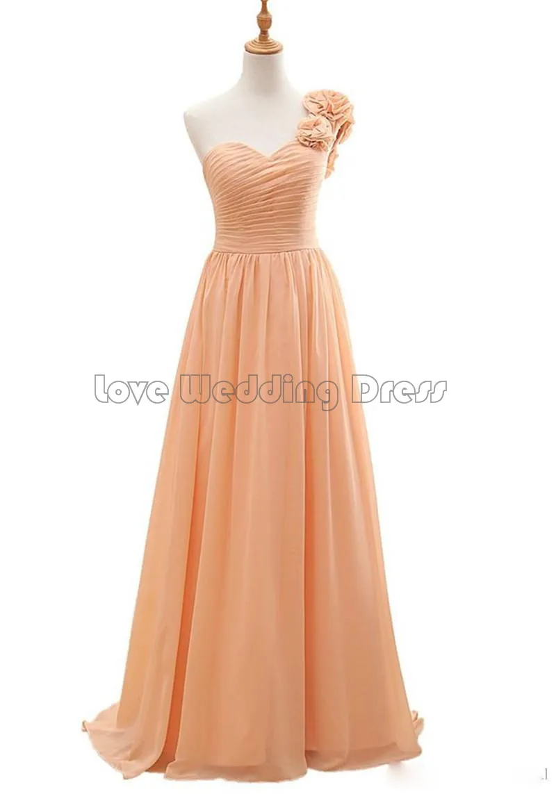 Elegant One Shoulder Long font b bridesmaid b font font b dresses b font Ruched Draped