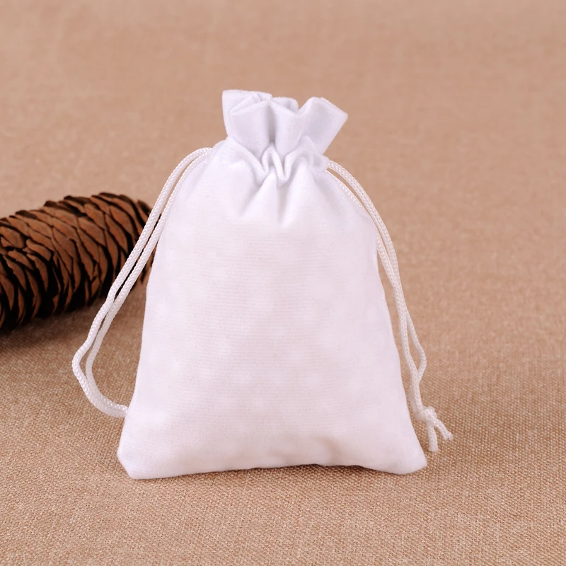 Wholesale 50pcs/lot 7x9cm White Velvet Bags For Jewelry Drawstring