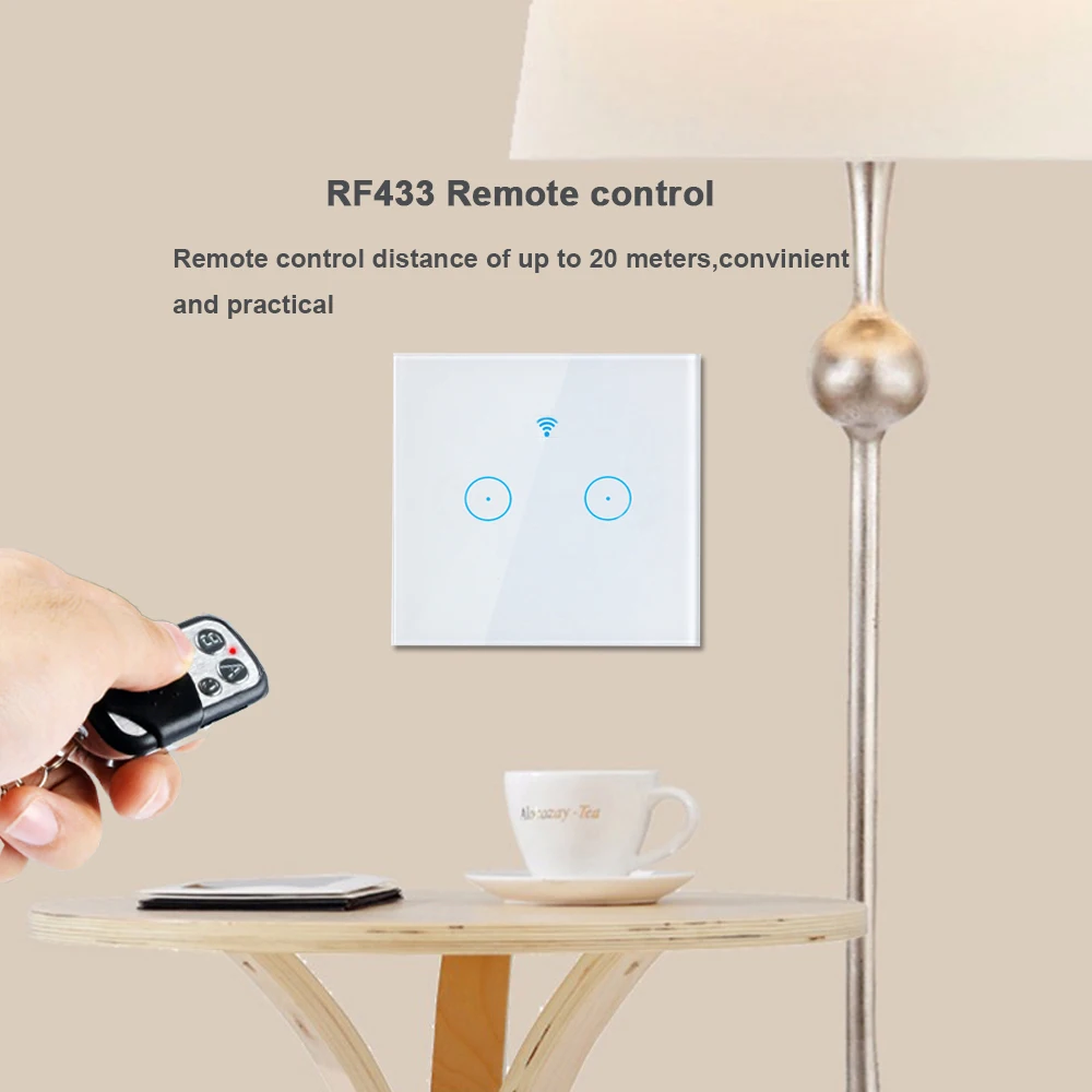 EU standard Wireless Control Light Switch Work with Google home and Alexa. RF433 remote control Wall Touch Switch for Smart Home (2)