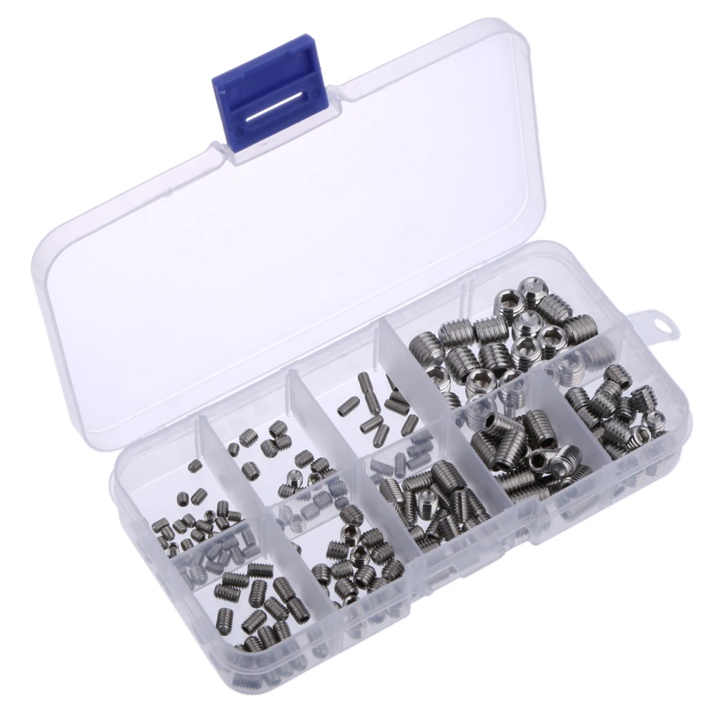 

200pcs/set M3/M4/M5/M6/M8 Allen Head Socket Hex Set Grub Screw Assortment Cup Point Stainless Steel