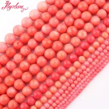 Cuentas de piedra Natural para fabricación de joyas, abalorios Lisa redonda de 2,3,4,6,7,8,10mm, Coral Rosa para pulseras y collares, DIY, 15
