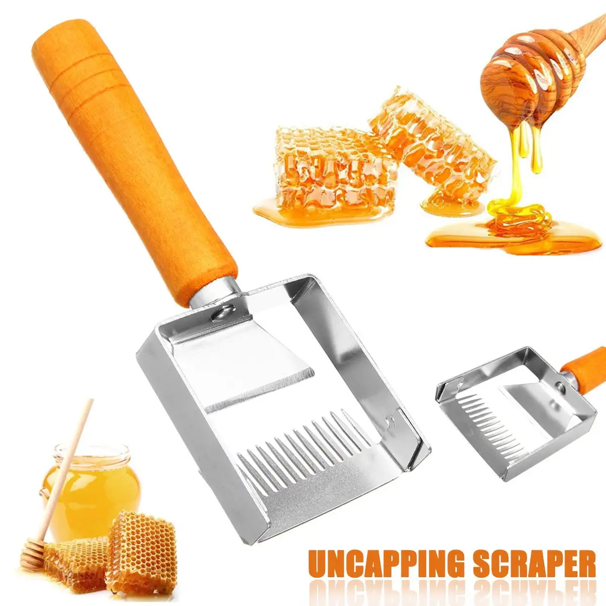 

Beekeeping Equipment Stainless Steel Uncapping Scraper Honey Honeycomb Scraper Wooden Handle Tool Uncapping Fork Beekeeping