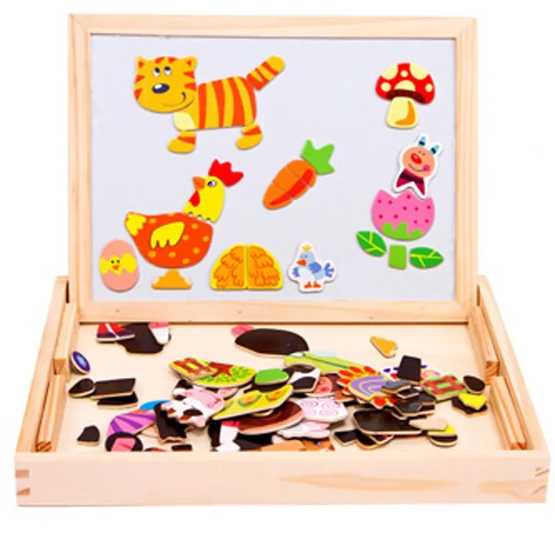 Multifunctional Educational Farm Jungle Animal Wooden Magnetic Puzzle Toys for Children Kids Jigsaw Baby's Drawing Easel Board (3)