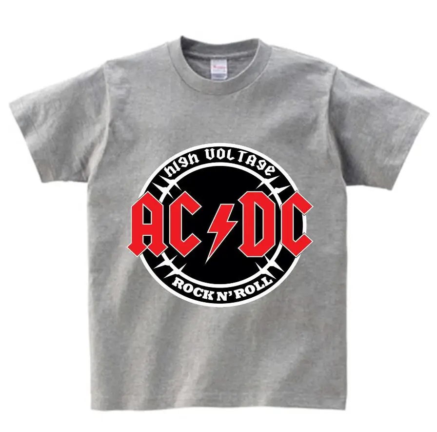 ACDC, Детская футболка детская ACDC футболка в стиле рок, Повседневная футболка с короткими рукавами для мальчиков и девочек, детские топы унисекс, одежда для малышей YUDIE - Цвет: gray childreT-shirt