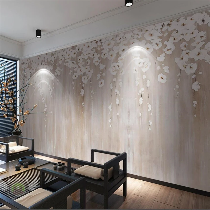 

beibehang papel de parede 3d para sala Hand-painted simple white floral flower background wall decorative painting behang