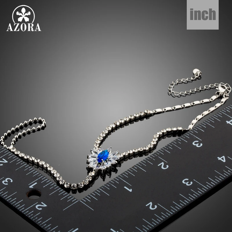 Женский браслет с голубыми цветами AZORA синий кристаллами TS0178|slave bracelet|bracelet womena