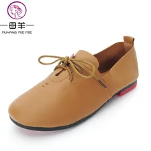 MUYANG MIE MIE Frauen Schuhe Frau Echtem Leder Flache Schuhe Mode Herbst Weibliche Bequeme Beiläufige Lace Up Schuhe Frauen Wohnungen