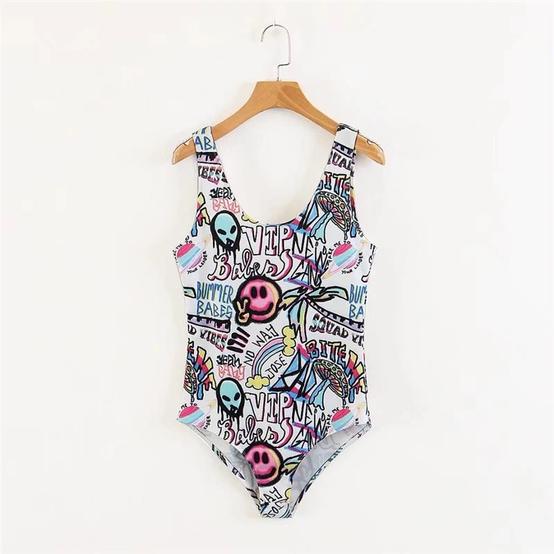

Letter Graffiti Print Sleeveless Tank Top Women's Onesies 2018 Summer Fashion Seaside Vacation