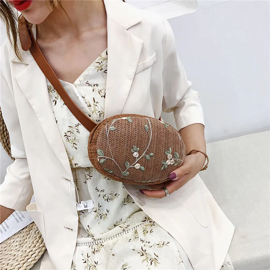 Fashion Chest Bag Casual Summer Women Lace Straw Simple Versatile Messenger Bag Waist Chest Bag Crossbody Mobile Phone Bags