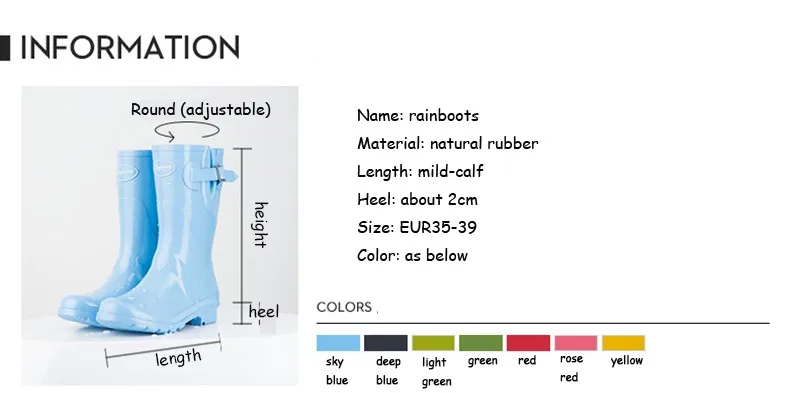 Женские резиновые сапоги до середины голени; цвет черный, желтый, синий, фиолетовый; непромокаемые сапоги; женские водонепроницаемые сапоги; коллекция года; botas de lluvia para mujer agua mujer