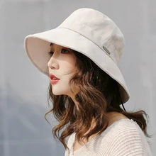 Новая женская Повседневная однотонная ткань Кепка дикая женская Солнцезащитная Рыбацкая шляпа