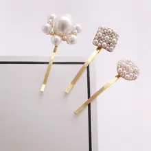 Дамы имитация жемчуга; ожерелье цветок Свадебная заколка для волос боковая челка стиль заколка корейский с металлическими блестками золото одно слово шпилька
