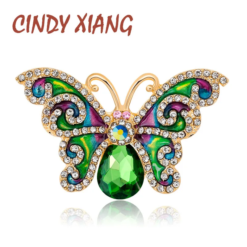 

CINDY XIANG Rhinestone Green Color Butterfly Brooches for Women Summer Style Enamel Pins Fashion Jewelry Party Accessories Gift