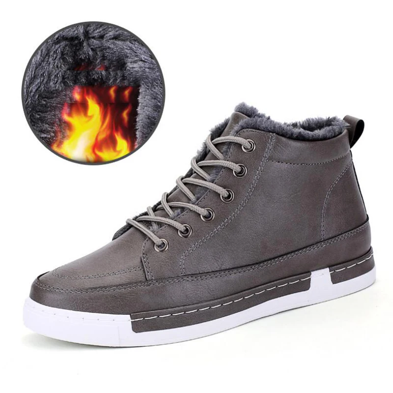 

Men winter shoes thick fur casual flat ankle boots leather resistant men winter boots warm snow boots size 39 - 44