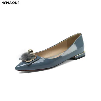 

NEMAONE genuine leather flat shoes woman Size 34-43 pointed Toe Women Shoes Woman Sexy Bowtie low Heels slip on Party