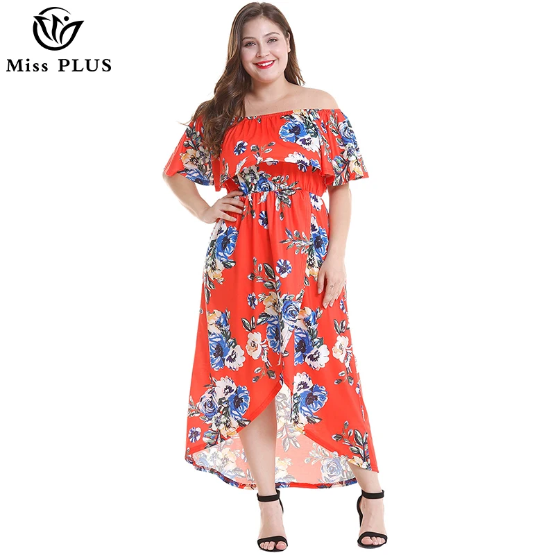 

woman boho beach dress plus size floral print Slash Neck Sexy Elegant maxi dress summer Red evening long dresses plus size loose