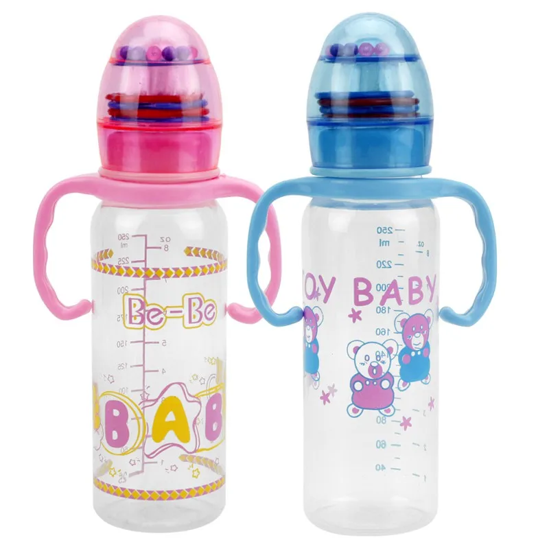 Baby Feeding Bottles  Kids Durable Straw Cup Drinking Bottle Sippy Cups With Handles Cute Design Feeding Bottle PP Plastic