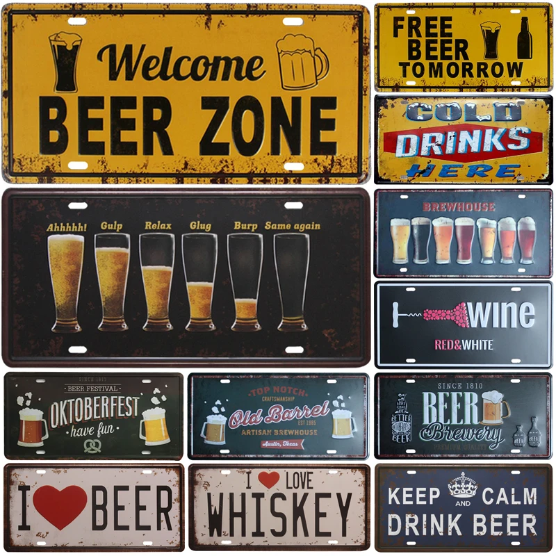 

New Hot Sell Beer Group Plate Metal Plate Car Number Tin Sign Bar Pub Cafe Home Decor Metal Sign Garage Painting Plaques Sign