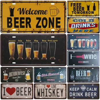 

New Hot Sell Beer Group Plate Metal Plate Car Number Tin Sign Bar Pub Cafe Home Decor Metal Sign Garage Painting Plaques Sign