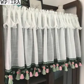 

Korean Coffee Curtain with Tassel Short Window Curtain Valance Kitchen Curtain for Home Decor Cabinet Dust Curtains QT033&40