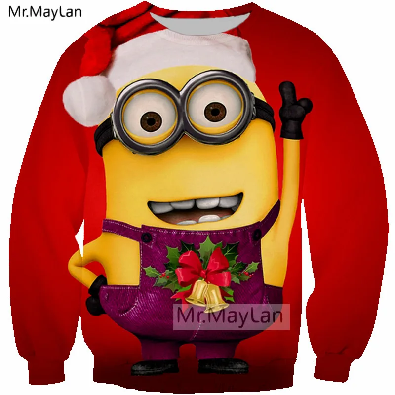 Christmas Tree Sweatshirts 3D Print Cartoon Cute Minions Men/Women Hip Hop Streetwear Girls Red Kawaii Clothes Outfits Tops 5XL