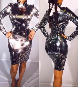 

2018 New Winter Style Celebrity Fashion Dress Long Sleeve Sequines Bodycon Mini Dress Red Carpet Dress