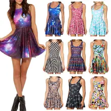 New 2014 Summer Skater Dress Black Milk Galaxy Purple Print Dresses For Girl Women Black Milk Skater Dress Novelty Vestidos christmas print skater party dress