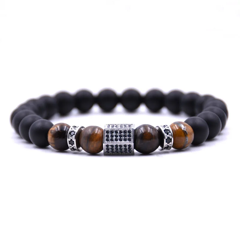 

Kang hua 2019 DIY charming jewelry 8mm Matte Black stone bead bracelet Micro Pave CZ for men&women bracelets Bijoux gift