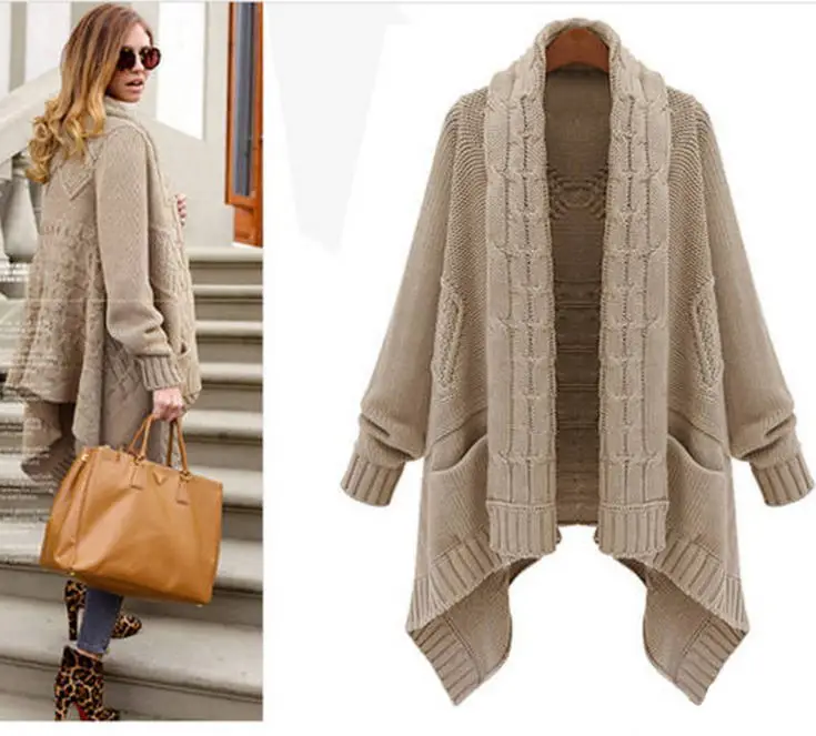 European style autumn winter ladies cardigan sweater and long sections irregular sweater coat thick loose big