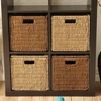 Crafts Creative Handmade Straw Folding Storage Basket Rattan Magazine Weaving BasketBookcase Basket 1