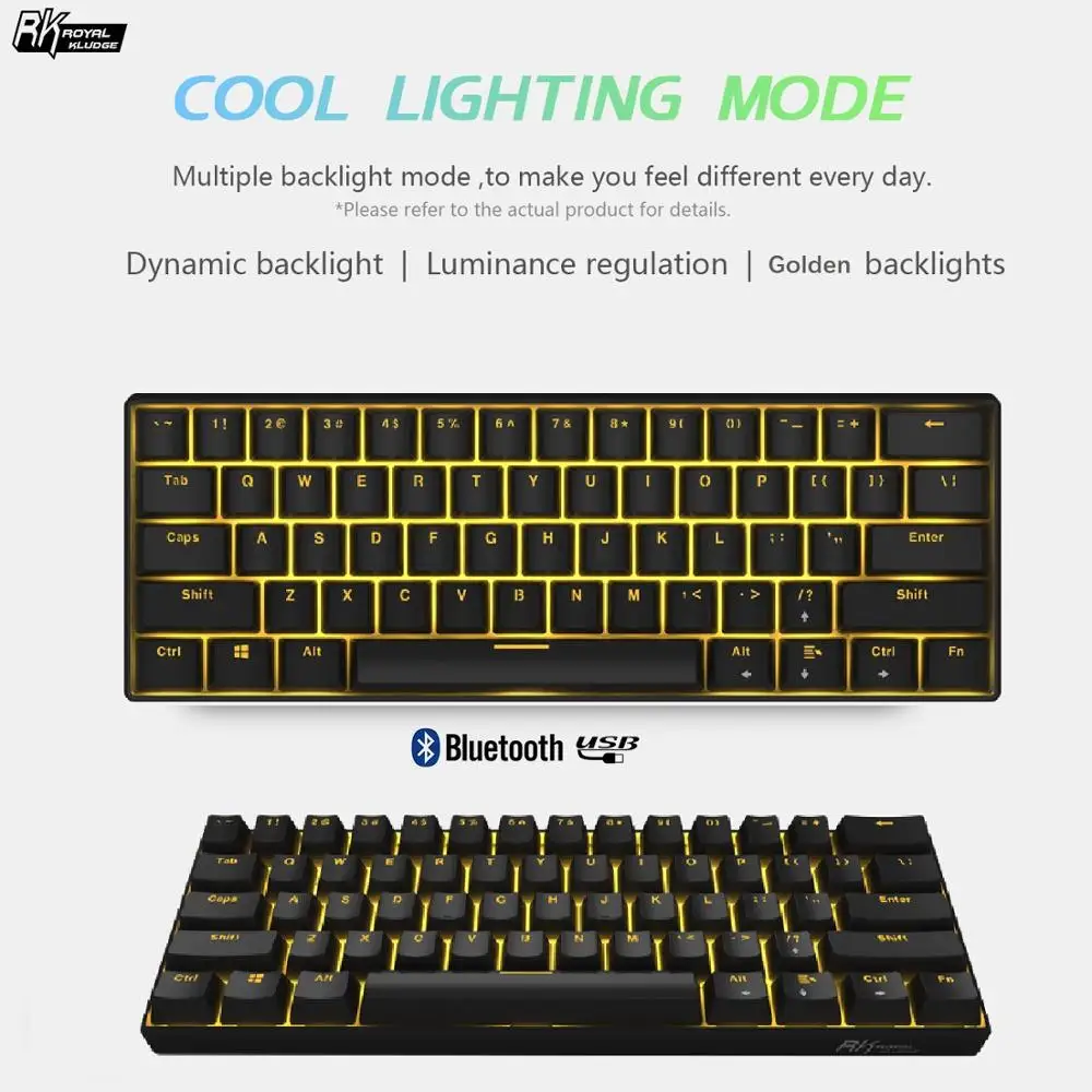 RK Royal Kludge RK61 Беспроводная Bluetooth Механическая игровая портативная 60% клавиатура 61