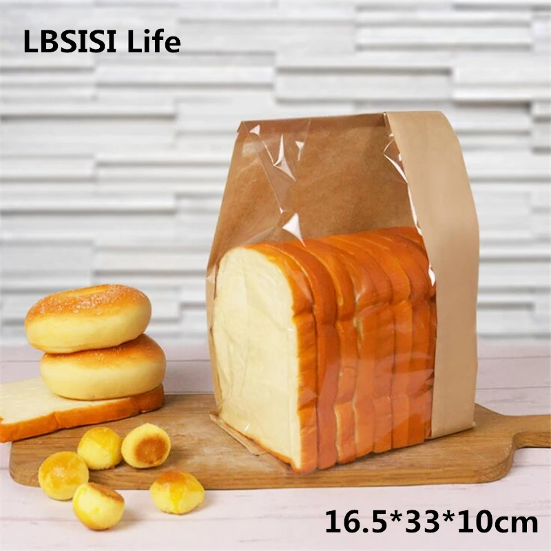 

LBSISI Life 50pc Clear Kraft Paper Bread Clear Avoid Oil Packing Window Bag Baking Toast Takeaway Food Package Cake Bags