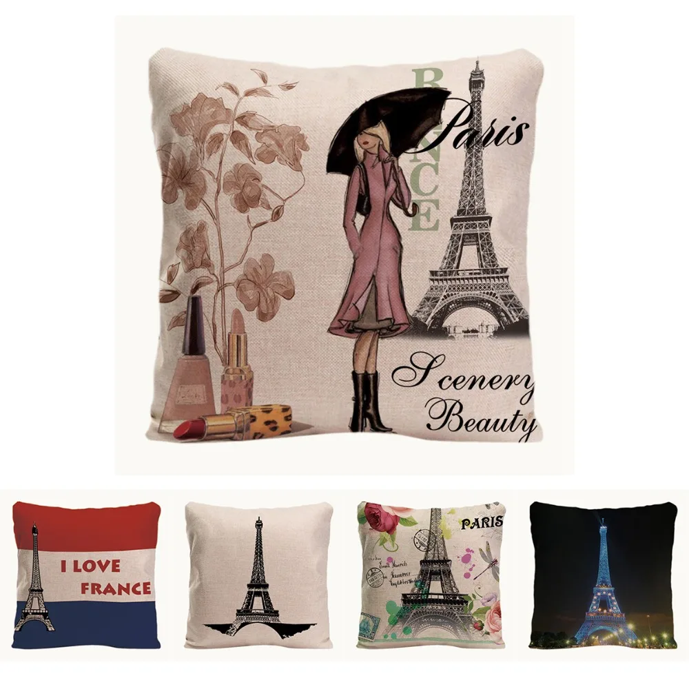 

Paris Scenery Beauty Cushion Cover Decorative Pillow For Sofa Car Covers Eiffel Tower Pillow Case Linen Home Decor Pillowcase