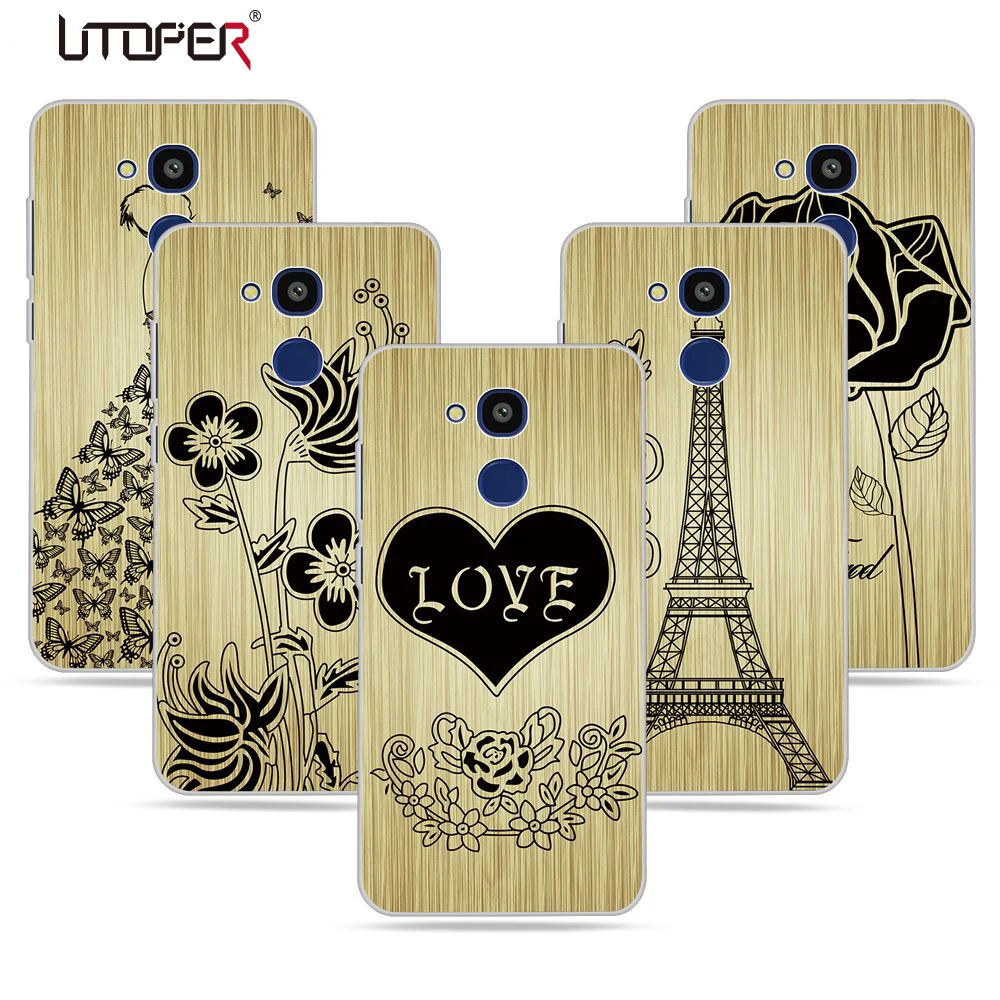 UTOPER Shell For Vernee M5 Case Wood Gain Pattern Rose Phone Black 5.2 inch coque |