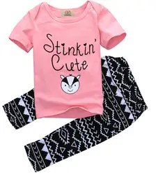 2 предмета в комплекте для новорожденных для маленьких девочек повседневная одежда хлопок Футболка Топы + длинные штаны комплект одежды