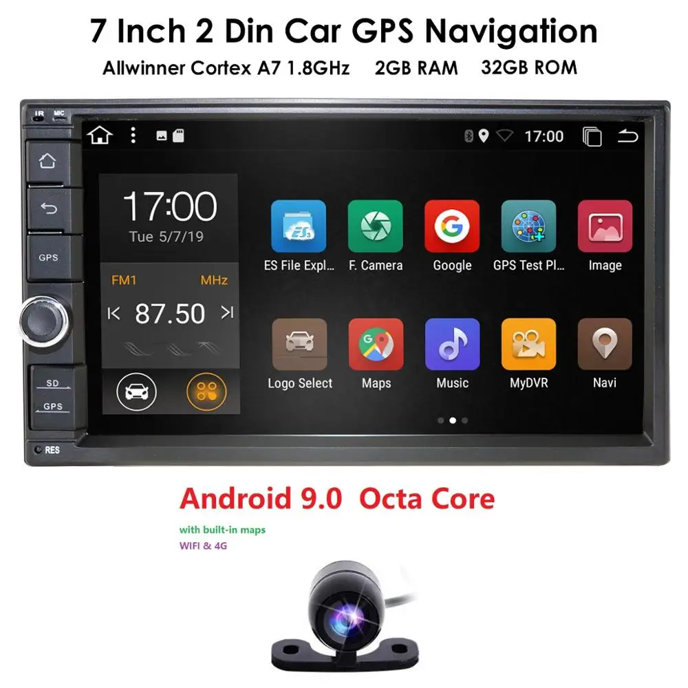 

Octa Core RAM 2G ROM 32G 2 Din Android 9.0 Car Audio Stereo Radio With GPS WiFi Universal GPS Navigation Video Head Unit