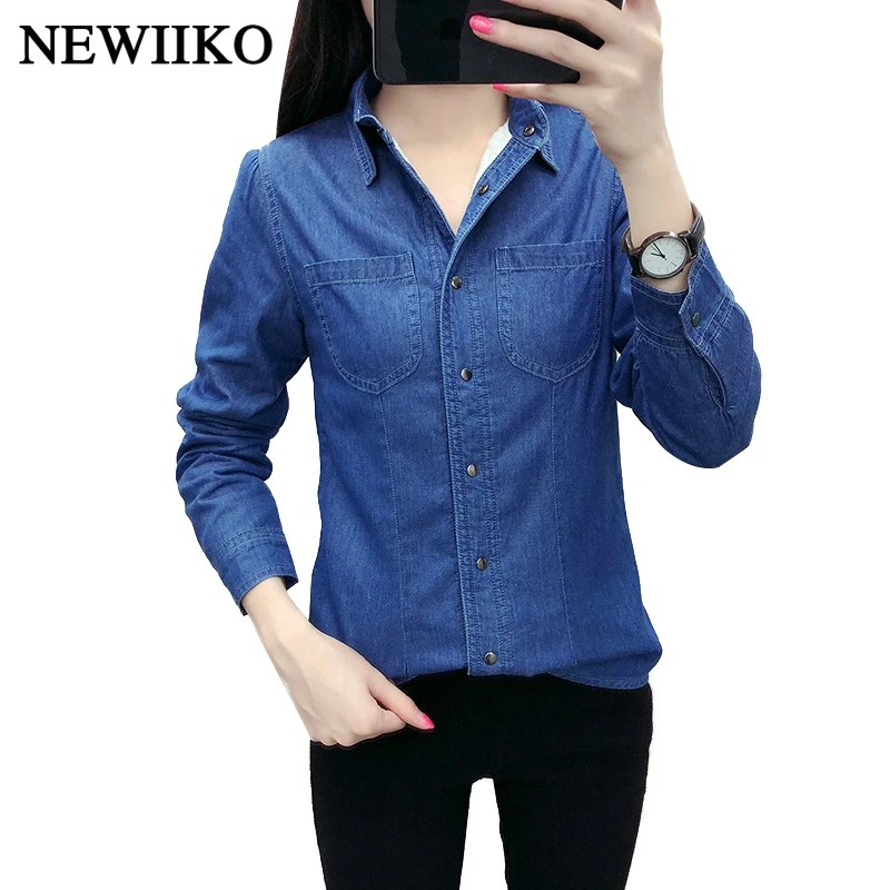  New Autumn winter women cotton flannel Warm thickening pocket long sleeve blouse Denim shirt casual