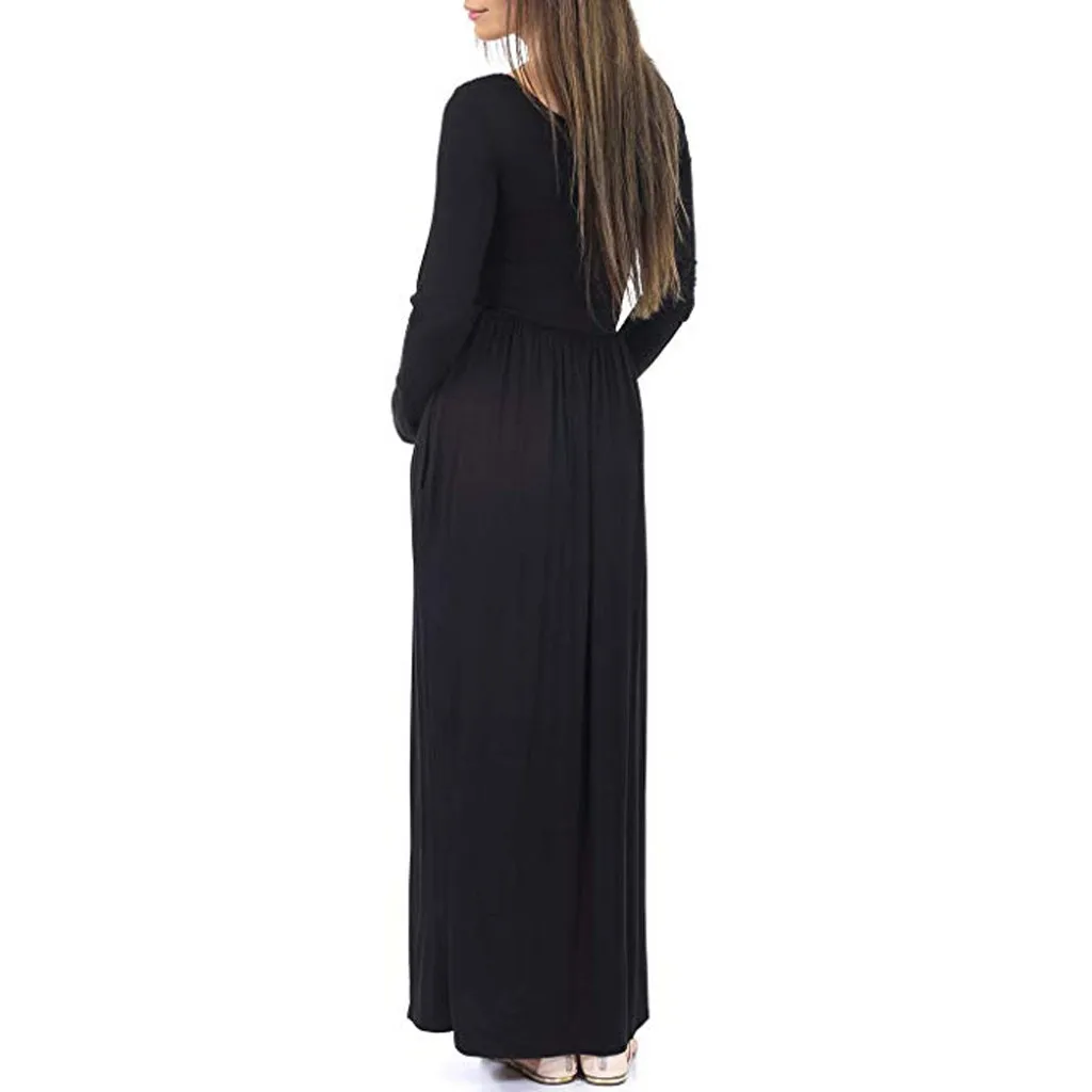 Беременность платье Для женщин для беременных, с длинным рукавом с рюшами из хлопка; одежда с овальным вырезом; платья реквизит Ropa Premama