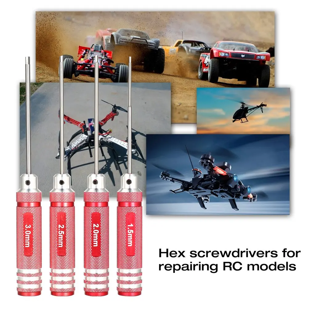 RC tools 4pcs Hex Screwdriver Set 1.5 2.0 2.5 3.0mm Titanium Plating Hardened Tools Kit For RC Helicopter RC Car Racing Drone