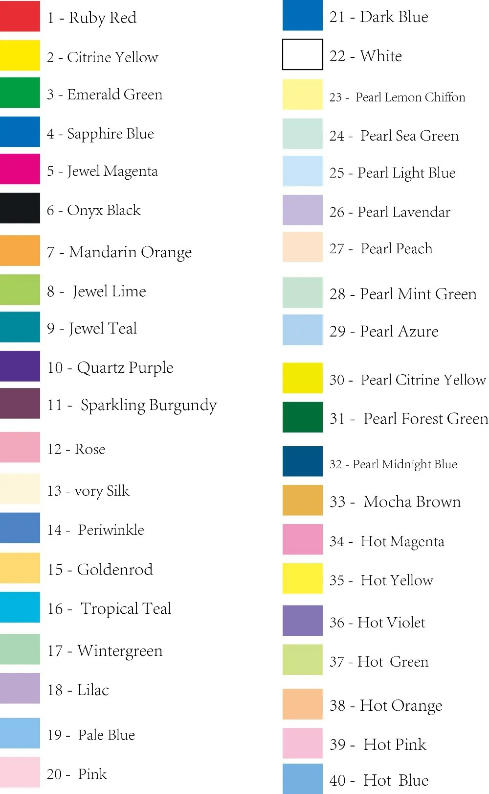 40 colors numbers