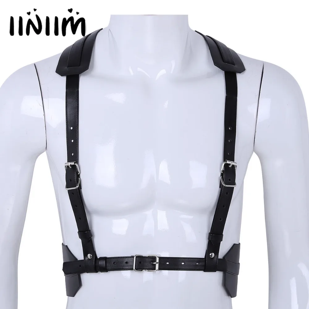 

iiniim Mens Adjustable Soft Imitation Leather Shoulder Chest Harness Belt Punk Costume Straps with O Rings and Buckles