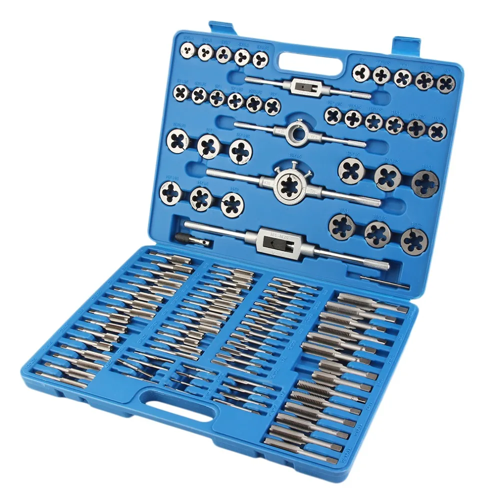 

110Pcs Metric & Inch Alloy Tap And Die Set Steel Set Bolt Screw Extractor/Puller Kit In Metal Blue Case Auto Maintenance