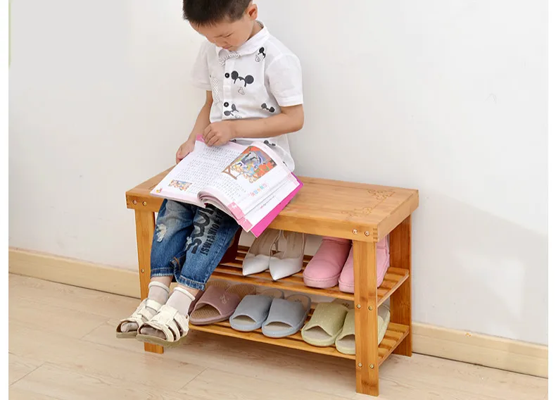 Твердые деревянные бамбука шкаф ботинок табурет обуви стойки для хранения многослойная стойки Собранный легко sittable тапочки хранения